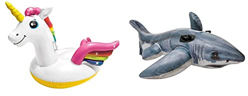 Intex 57561NP Rideon ''Unicorn'', 198x140x97cm & Great White Shark Ride-On - Aufblasbarer Reittier - 173 x 107 cm