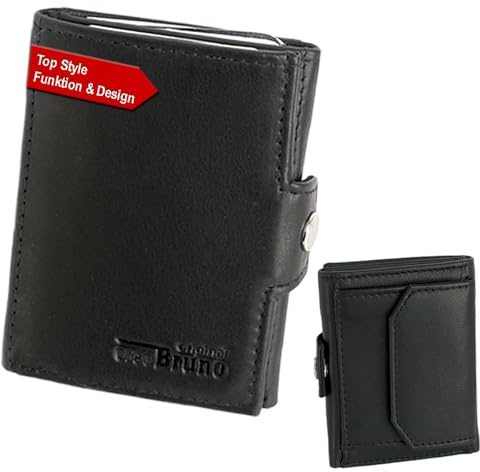 Minigeldbörse Leder Herren schwarz RFID Schutz, kleine Herren Mini Geldbörse, Geldbeutel Kartenetui schwarz Portemonnaie klein, Portmonee Männer, Slim Wallet mit Münzfach