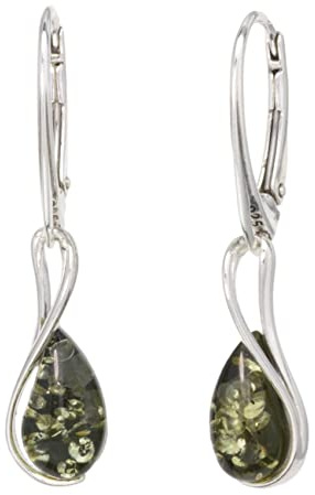 LIGURIUS Pendientes de Plata de Ley 925 de ámbar báltico, Colgantes Colgantes, joyería de ámbar de Piedras Preciosas Verdes Naturales para Mujer, Pendientes con Palanca Trasera