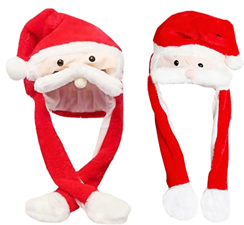 liuer Weihnachtsmütze Nikolausmütze Plüsch, 2PCS Weihnachtsmann Mütze Rot,Santa Mütze,Mütze Weihnachten Nikolaus für Erwachsene & Kinder-Weihnachten,Partys und Feiertage(Der Bart Bewegt Sich)