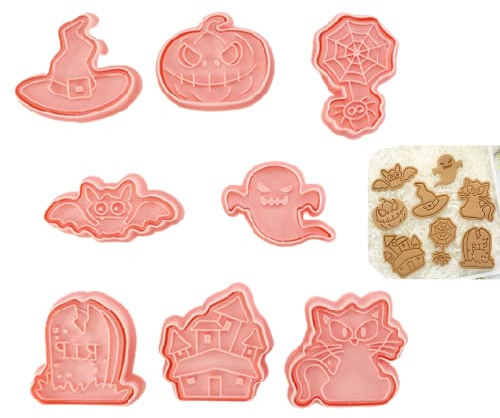 Stampi Biscotti 3D Halloween,3D Plastica Timbro,Formine Biscotti Bambini,Formine Biscotti Halloween Plastica per Decorare Biscotto,Dolci,Torta,Pasticceria(Halloween)