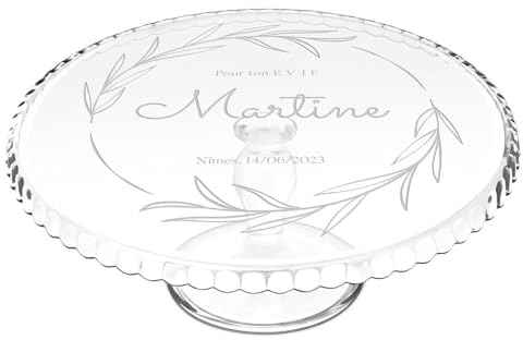 Maverton Plateau à gâteau Rond, Plat sur Pied avec Gravure pour Elle | Présentoir gâteau personnalisé, pour Femmes, Souvenir pour Anniversaire, Assiette décorative, EVJF