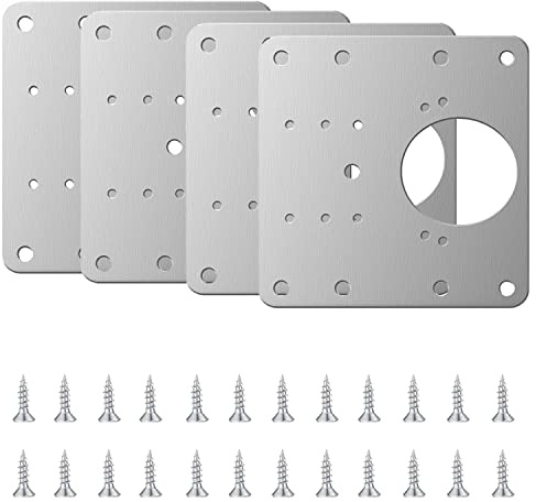 4 Pieces Cabinet Hinge Repair Plates, Hinge Repair Brackets with Holes 12 Pieces Screw for Wood Furniture (90 x 90mm)
