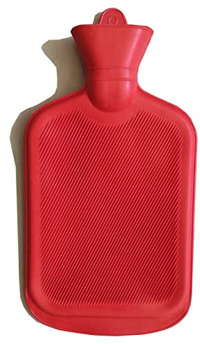 Wärmflasche 2L aus Naturkautschuk mit Großer Einfüllöffnung für Mehr Sicherheit (ohne Bezug) - Füllmenge 2000 ml (Rot)