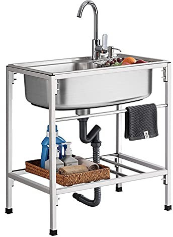 Lavandino Indipendente per Lavanderia con Staffa e Kit di drenaggio, mobiletto da Bagno con lavello per Lavanderia, ripostiglio, Garage, Cantina, lavatoio, Esterno e Interno