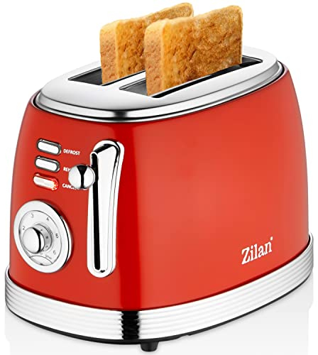 60er Jahre Retro Toaster 2 Scheiben Edelstahl | Doppelschlitz Toaster | 6 Stufen | Indikatorleuchte | Toastautomat | Abschaltautomatik | Herausziehbare Krümelschublade