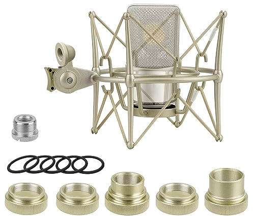 Geekria for Creators Microphone Shock Mount Compatible avec Neumann TLM 103, TLM 102, U 87 Ai, Mic Anti-Vibration Suspension Adapter Clamp Mic Holder Clip (Champagne/Metal)