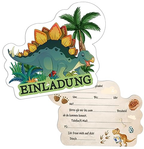 Xinfin12 x EINLADUNGSKARTEN Dino T-Rex Partyeinladungen | Kindergeburtstag Einladungen für Kinder zum Geburtstag Junge Dinosaurier Mottoparty -Die perfekte Einladung zur Dino-Party
