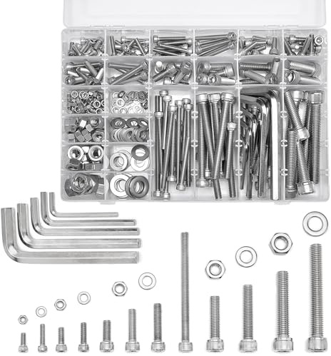 Xrfoiniu M5 M6 M8 M10 Metric Machine Bolt Assortment 304 Stainless Steel Cylindrical Head Screws and Bolt Hex Socket Head Cap Machine Screws Kit