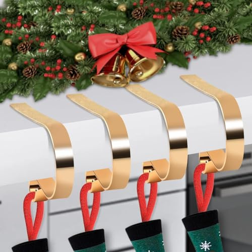 Topanke Ganci per calze di Natale,4 Pezzi di Calze antiscivolo Holdersfor Mantlefor Camino Decorazione di Natale Natale Festa di Natale (Oro)