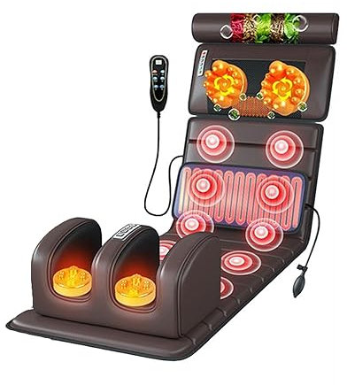 DZTBX Tappetino per Massaggio con Cuscinetto Termico, Lettino per Massaggio Completo del Corpo con Cuscino per Massaggio al Collo Shiatsu, 10 Massaggiatori con Motori Vibranti per Collo E Schiena