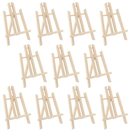 MOUYAT Lot de 10 chevalets de table en bois de 30 cm pour artistes, débutants et professionnels, petit support de peinture réglable pour toile, dessin et affichage, 19 x