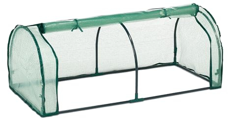 Relaxdays Frühbeet, HxBxT: 50 x 128 x 60 cm, PE-Folie, Eisen, Tür mit Reißverschluss, Anzucht, Hochbeet Abdeckung, grün