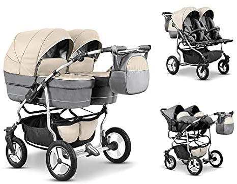 Zwillingskinderwagen 4 in 1 Twin Star inkl. Autositze - 13 Teile - in 16 Farben