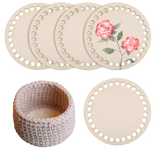 EUIOOVM 5 Stück Korbboden Aus Holz 10cm Gehäkelter Korbboden Zum Häkeln Kreis Leerer Massiver Häkelkorb Holzbasis Blank Naturholzkorbboden Set für DIY Handtasche Korb Webbedarf Kunsthandwerk