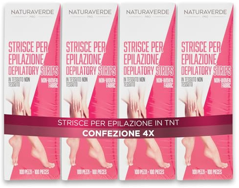 Naturaverde | PRO - Strisce Epilatorie in Tessuto non Tessuto, Strisce per Epilazione in TNT, 4 Confezioni da 100 Pezzi
