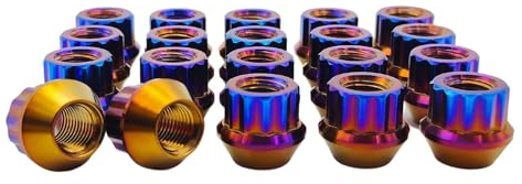 RISON-Titanium 12PT Auto Radmuttern M12x1.5x20mm, 20 Stück Titan Radmutter mit Schlüssel Kegelbund 60°, Open End Wheel Racing Lug Nuts