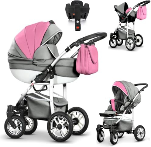 Wiejar Kinderwagen-Set Craft Eco 5 in 1 inkl. Sportsitz, Autositz, Iso Base und Zubehör - Rosa