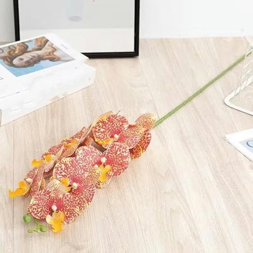 ZFISH 3 pièces 9 têtes Fleurs d'orchidées Blanches artificielles Vraie Touche Phalaenopsis Grande Fausse Fleur pour la décoration de Jardin de Mariage de fête à la Maison-Orange-3 pièces