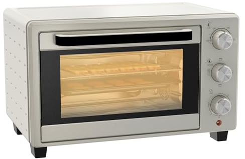 HOMCOM Mini Oven, 21L Countertop Electric Grill, Toaster Oven with Adjustable Temperature, Timer, Baking Tray and Wire Rack, 1400W, Cream