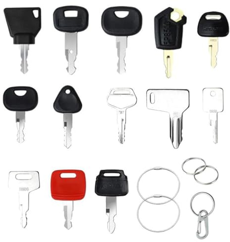 13 Pcs Cle Contact Engin de Chantier, Clé Universelle pour JCB14603, pour Bobcat/Liebher/Kobelco/Équipement Lourd, avec porte-clés et anneau porte-clés