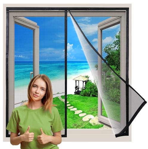 Pollenschutzgitter für Fenster 175x180 cm, wiederverwendbares Insektenschutzgitter für Allergiker mit Seitlichen Aufbewahrungsstreifen für Küche Wohnzimmer Innovativ, Schwarz