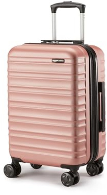 Amazon Basics Valigia Rigida Piccola - Bagaglio a Mano Espandibile ABS con 4 Ruote Doppie Girevoli - Resistente ai Graffi e Leggera - 55 x 37,5 x 25,5cm - Oro Rosa