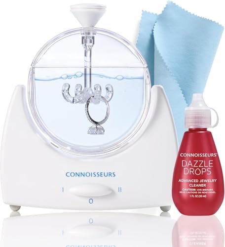 CONNOISSEURS LaSonic Diamond Dazzler Nettoyeur de bijoux | Nettoyeur Ultrasons Bac pour Bagues Sonique Taille Individuelle | Machine de Nettoyage Cleaner Ultrasonic avec Chiffon pour et Dazzle Drop