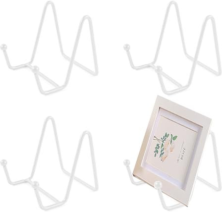 YqsIbth Plate Stands for Display, 4 Pcs Metal Tabletop Picture Stand, 8.3*7.5cm for Photo Pictures Decorative Dish (White)