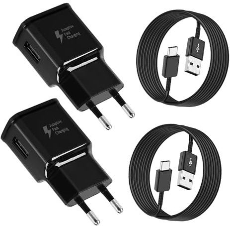 Caricabatterie Per Samsung, (2 Pack) Caricatore Tipo C Rapido per Samsung S21/S20/S10/S10+/S10e/S9/S9+/S8/S8 Plus/A12/A13/A15/A20/A25/A32/Note 9/8/M33, Alimentatore USB da 15W e Cavo USB C da 1,5M
