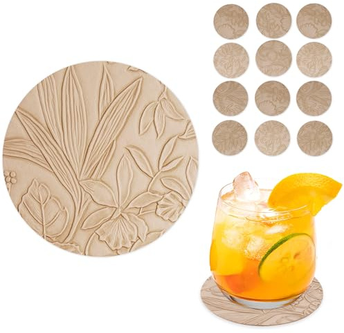 Czzmy Untersetzer Gläser 12er Set,Doppelseitigen Untersetzer aus Kunstlede Leder,Glasuntersetzer,Glas untersetzer Set,Tischuntersetzer Lederoptik Untersetzer(12-Beige)