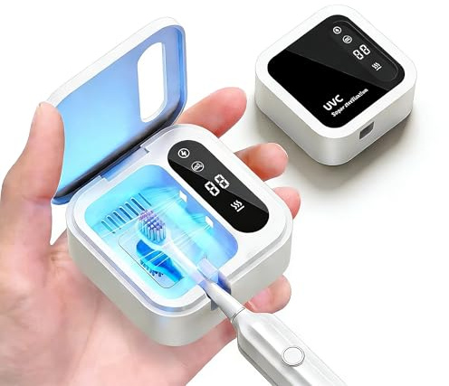 UV Desinfektions Zahnbürstenhalter mit Trocknen, Elektrischer Zahnbürsten Sterilisator Desinfektionsmittel Automatischer Sensor Bürste Halter mit LED Smart Screen für den Heim und Außengebrauch