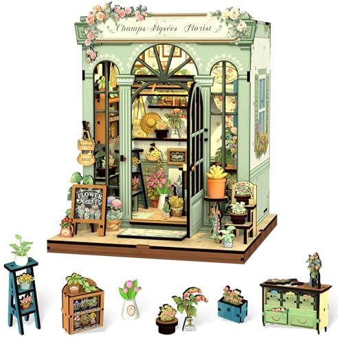 Cutefun Book Nook - DIY Puppenhaus Miniatur Bausatz für Erwachsene - Flower Shop 3D-Holzpuzzles Bastelgeschenke für Frauen und Bücherliebhaber (Champs-Élysées Florist)