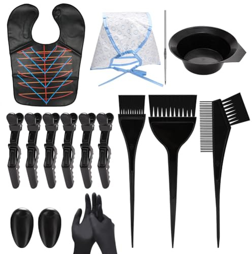 Diheohg Juego de 16 tintes para el pelo, removedor de pelo, pincel para colorear, orejeras, horquilla, capa de tinte para el cabello