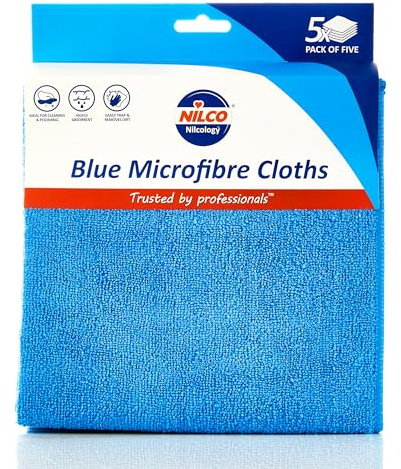 Nilco Mikrofasertücher Blau 5er Pack, weiche, Nicht scheuernde & hochsaugfähige Reinigungstücher für streifenfreien Glanz auf Allen Oberflächen