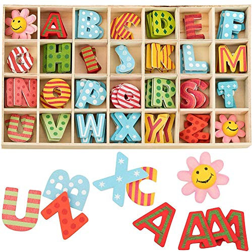 108 Pezzi Alfabeto Puzzle Tavola,Lettere in Legno Piccole Colorate, decorazione della festa di compleanno di Natale Giocattoli per bambini per cucire Scrapbooking Card Making Craft Diy Accessories