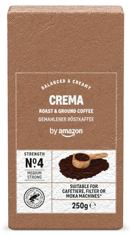 by Amazon Espresso Crema Roast & Ground Coffee Strength 4 Medium Strong, 250g