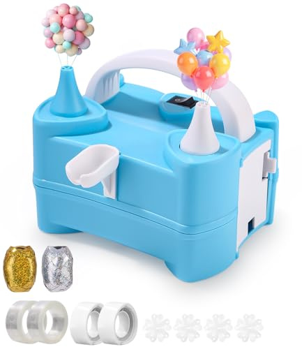 Kixolo Inflador de globos eléctrico de 400 W con doble boquilla, portátil, 2 modos de funcionamiento, multiusos para decoración, fiestas, cumpleaños y bodas.