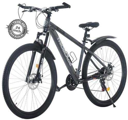 TRIOBLADE 24/26/27.5/29 Inch Mountain Bike 21 Speeds Bike 17.5 Inch Lightweight Aluminium Frame Bicycle for Adult Men Women, Lockout Suspension Fork, Dual Disc Brake (Grey, 24inch Wheel)