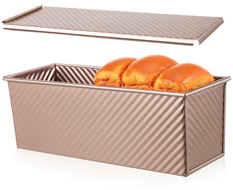 SMASOLO Gold 750g Extended Loaf Mold Bread Baking Pan Lid Non-Stick Metal Bread Loaf Mold for Toast and Cake Baking Kitchen Bakeware