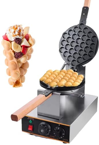 Commercial Bubble Waffle Maker with Timer, Fast Heating, Flip Plates for Crispy Egg Puffs, Perfect for Snack Shops