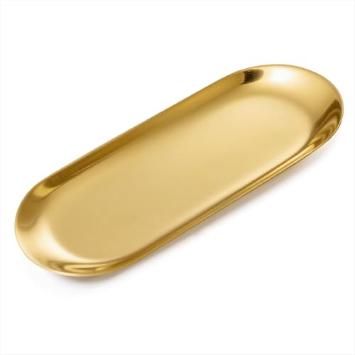 Vassoio da Portata Ovale Cosmetici Vassoio Decorativa Vassoi per Gioielli in Acciaio Inox Organizzatore per Candele Caffe Dessert Cosmetici Rossetti Profumi, Oro