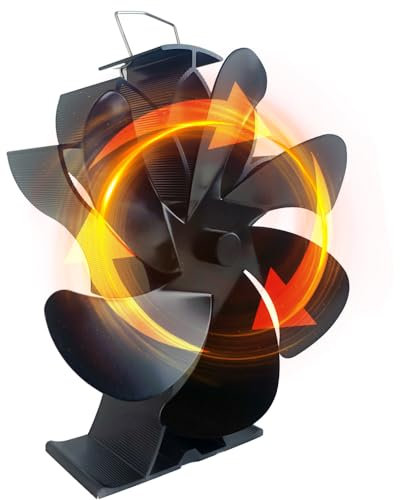Ventola per stufa a legna alimentata a calore con 6 lame per una circolazione efficiente del calore e funzionamento silenzioso, design non elettrico per stufa a legna, pellet e bruciatore a legna