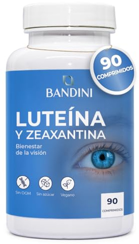 Bandini® Högdos Lutein och Zeaxantin, Ögontillskott med Blåbär och Rödvin, Zink, Vitamin A, B2 och E – Naturligt Synstöd – 90 Tabletter