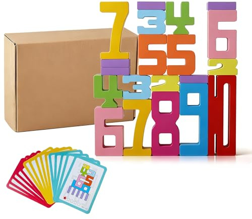 Noaxylic 20 Stück Zahlenbausteine, Wooden Number Building Blocks, Zahlenerkennungs Stapelspiel, Bausteine Holz, Mehrfarbig Zahlen, für Training vorschulischer Mathekenntnisse, Bauen, Lernen, Spielen
