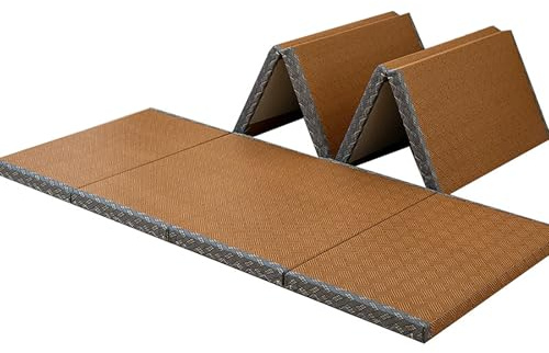 Japansk tatami-matta, vikbar futonmadrass, hopfällbar matta, rusande gräs, golvmatta, vikbar säng med madrass för användning direkt på golvet, perfekt för meditation, yoga, zen-rum, térum (brun, 120 x