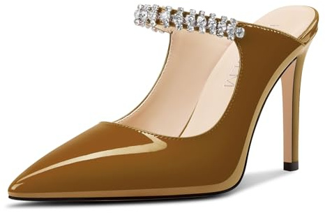 HDEUOLM Donna Spillo Alto High Tacco Heel a Punta Pumps Ciabatte Moda Scarpe Slip-on Diamante Cristallo da Matrimonio Dress 10 CM Heels Marrone 43 EU