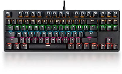 Teclado mecánico cableado de 87 teclas con retroiluminación RGB Switch Blue 26 rollover combinadas multimedia 9 modos iluminación moldeo por inyección disparo para escritura precisa y experiencia jueg