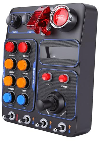 Bewinner Gaming-Tastenbox, Simulator-Rennen, Zentrale Steuerbox für PC-Rennspiele mit 19 Tasten, 30 Programmierbaren Tasten, RGB-Hintergrundbeleuchtung, USB, für Rennen, LKW