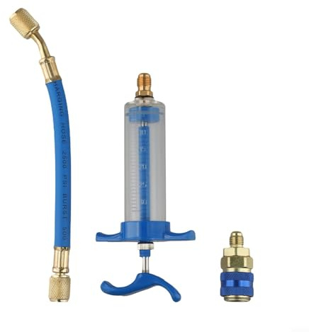 Inyector de aceite y tinte de 30 ml con adaptador de acoplador rápido de lado bajo, conector hembra SAE de 1/4 pulgadas para automóviles y hogar, aire acondicionado, sistemas de aire acondicionado